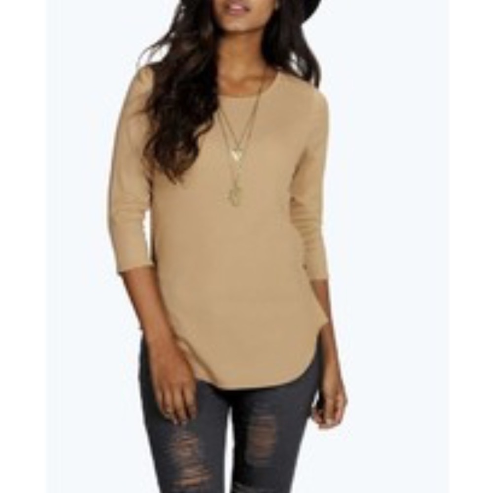 Shiny Rib Side Split Boohoo Top