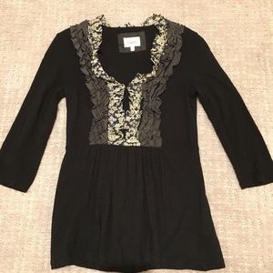 Anthropologie Deletta black top w/ ruffles, XS