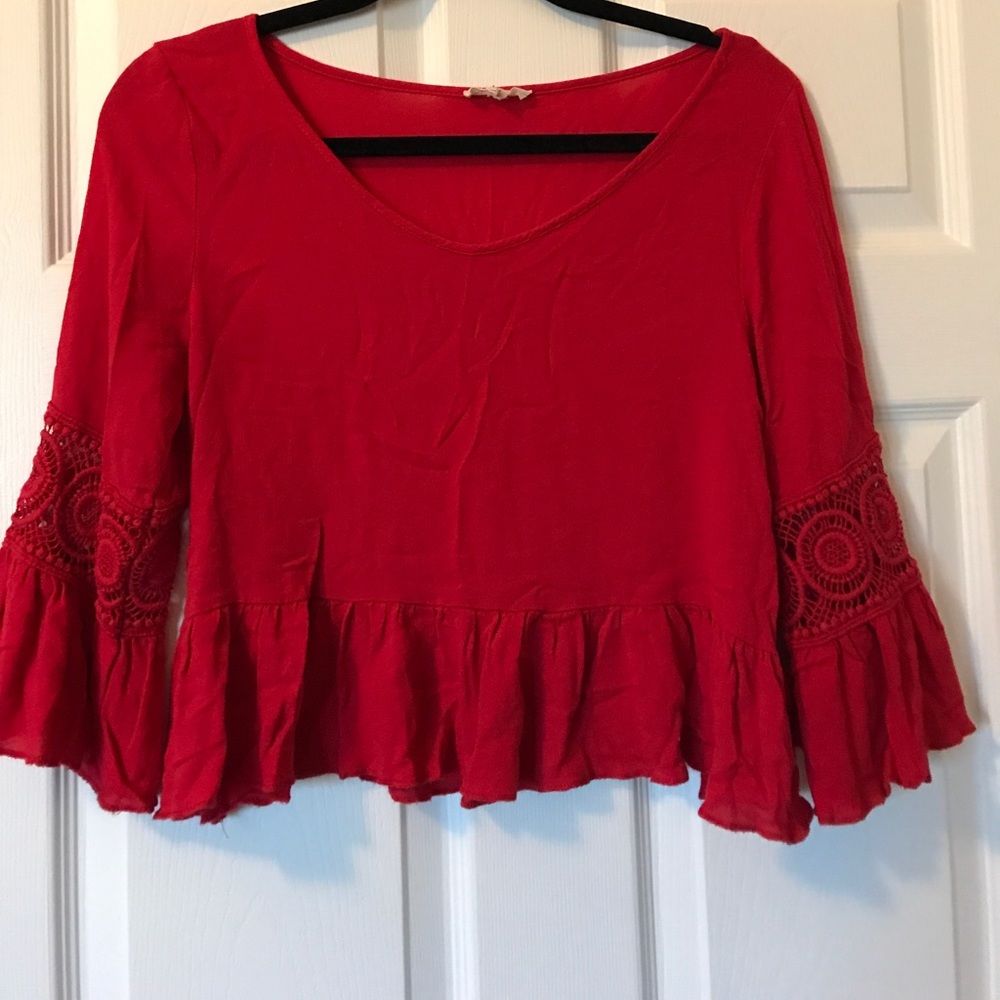 Red Boho Crop Top - Picture 2 of 4