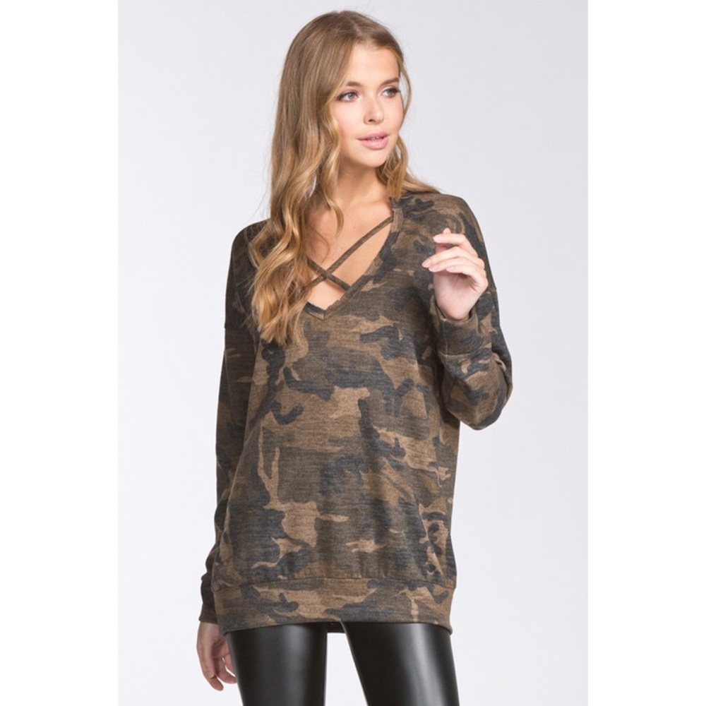 LAST ONE!! Camo Cross Front Top - Picture 5 of 5