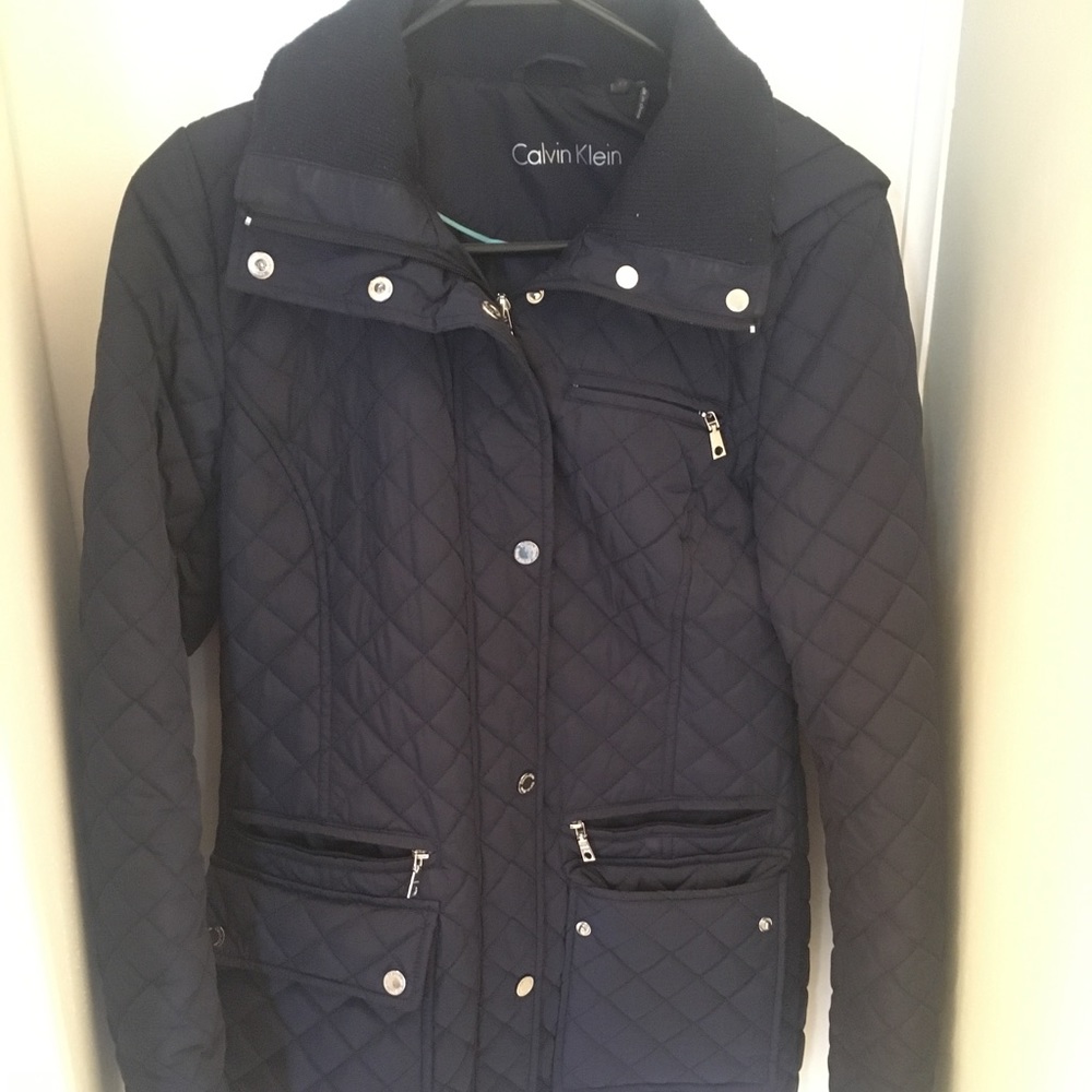 Navy blue, Calvin Klein fall jacket.