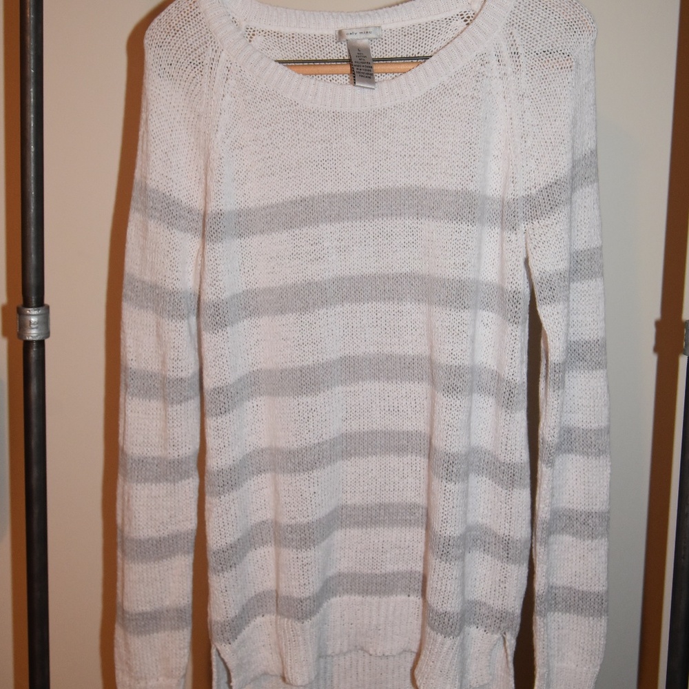 only mine gray white striped sweater large