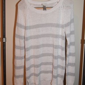 only mine gray white striped sweater large