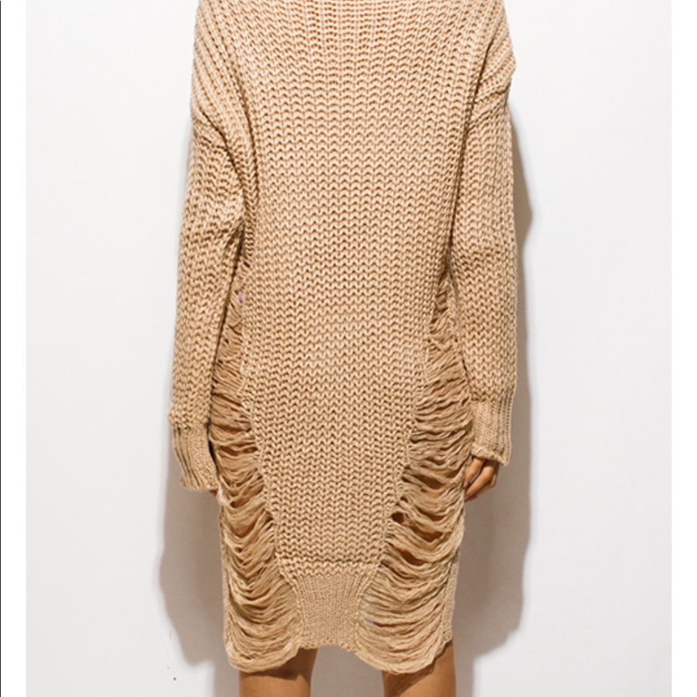 LAST ONE! Khaki Shredded Sweater Dress - Picture 2 of 7