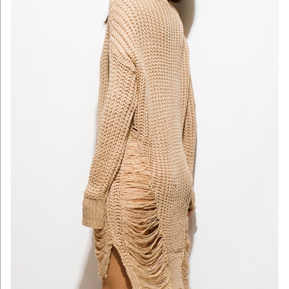 LAST ONE! Khaki Shredded Sweater Dress - Picture 3 of 7