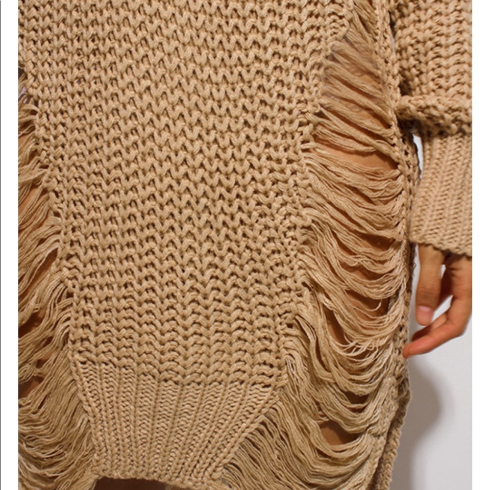 LAST ONE! Khaki Shredded Sweater Dress - Picture 5 of 7