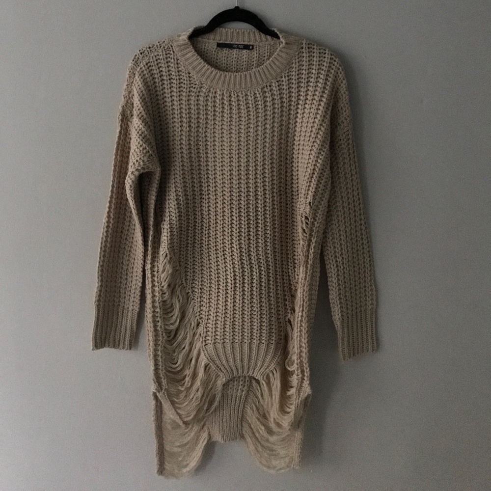 LAST ONE! Khaki Shredded Sweater Dress - Picture 4 of 7