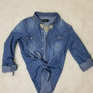 Denim button down.
