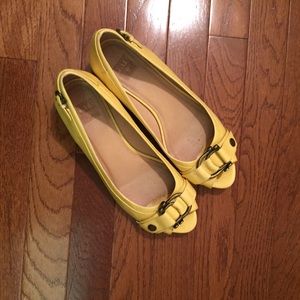 Frye Peep Toe Flats with Buckle Yellow