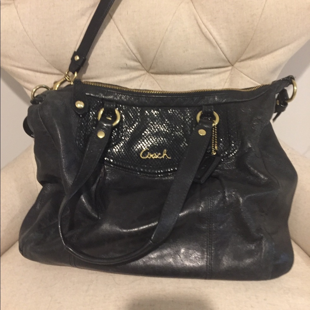 Coach Ashley Satchel Black Leather Bag