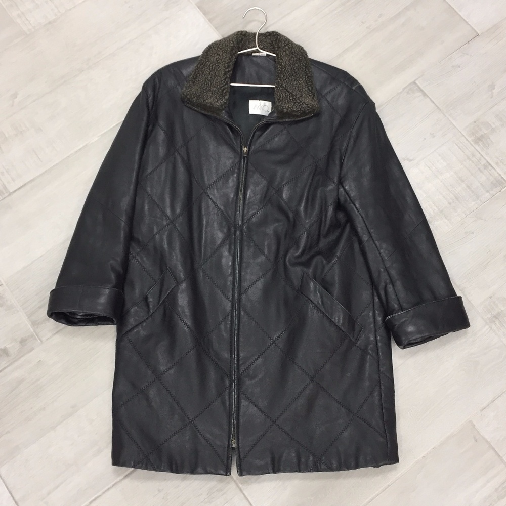 Plus size quilted leather jacket
