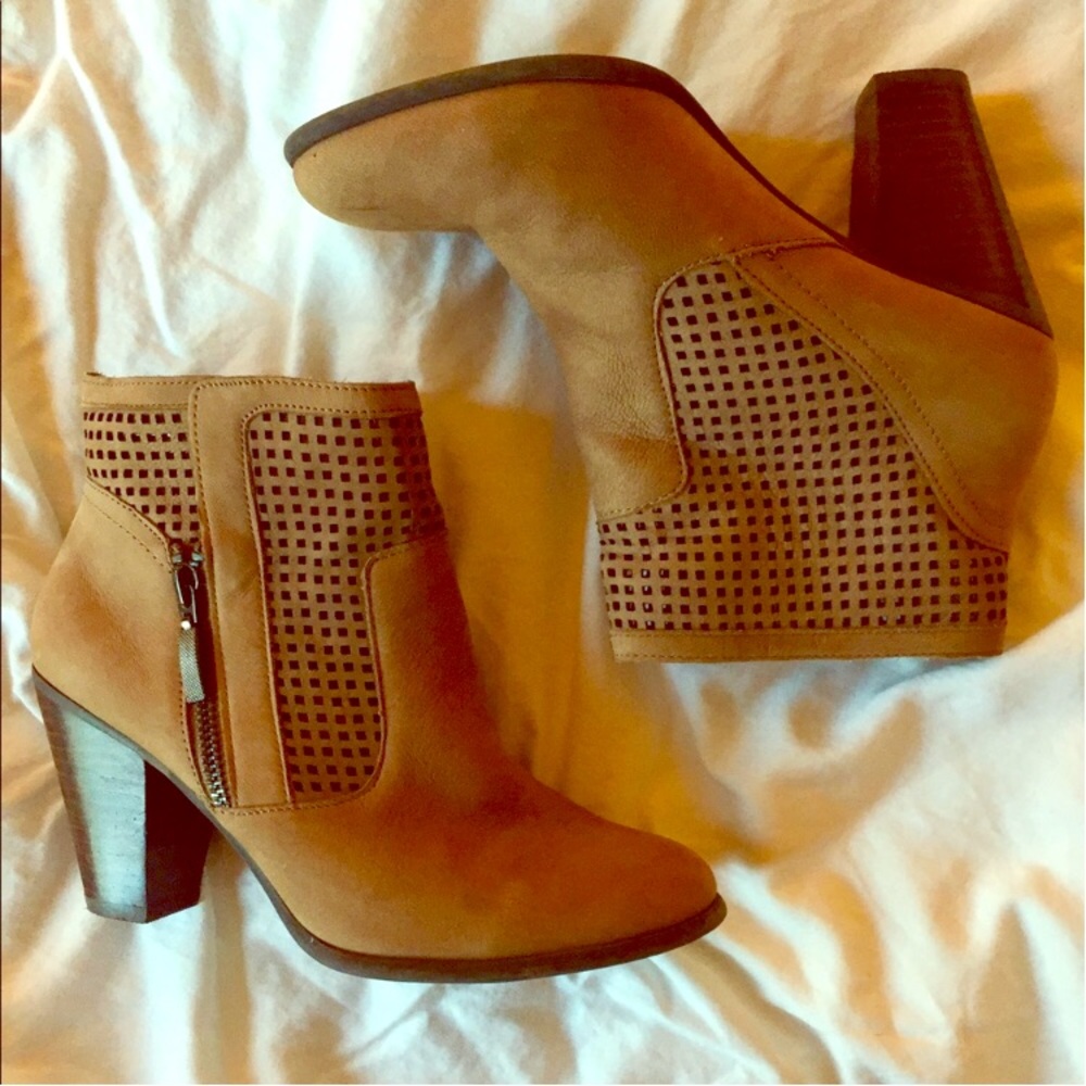 Brown booties with a chunky heal