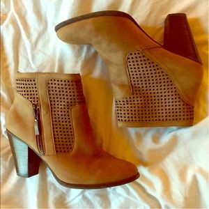 Brown booties with a chunky heal