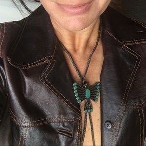 Edgy Thunderbird Braided Leather Bolo tie. OAK