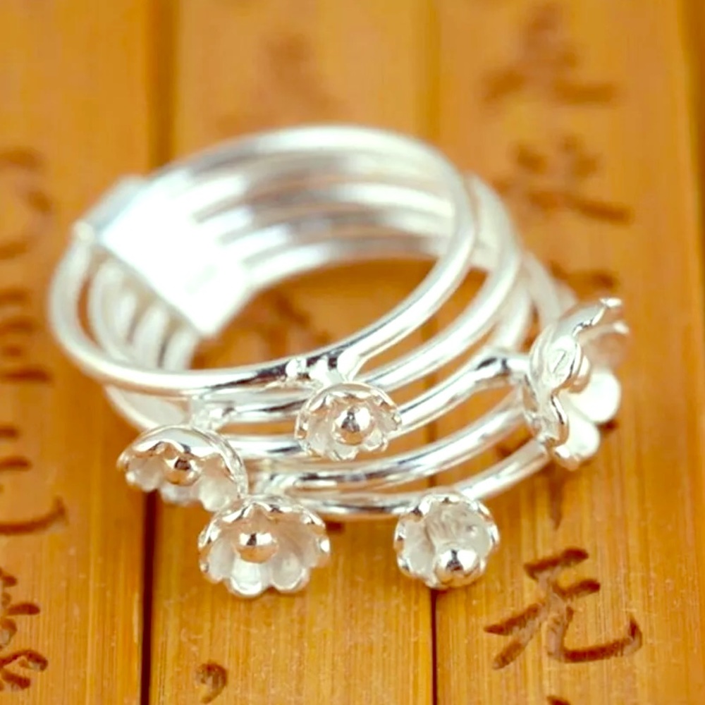 925 Sterling Silver Stacked Floral Ring