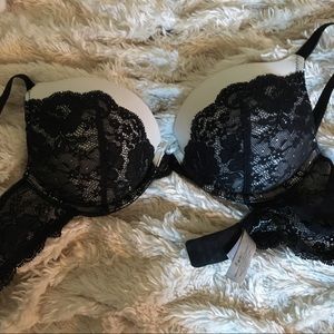 Black and white laced bra