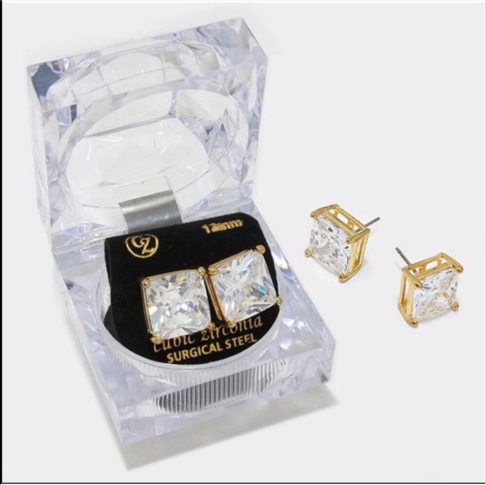 Farah Jewelry 12mm CZ Princess Stud Earrings New!