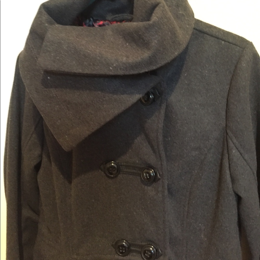Dark Grey Dollhouse Peacoat with Rollover Neck
