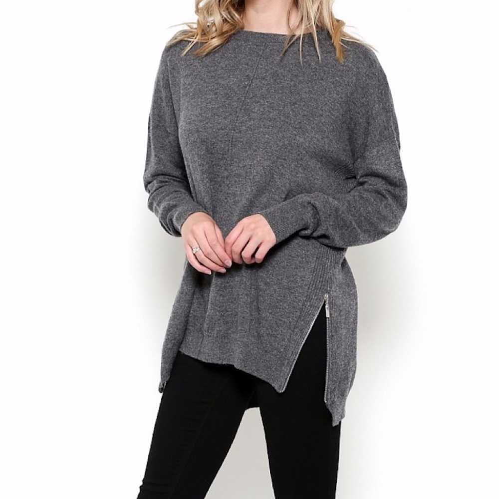 Oversized Knit Sweater w/ Side Zipper (Gray)