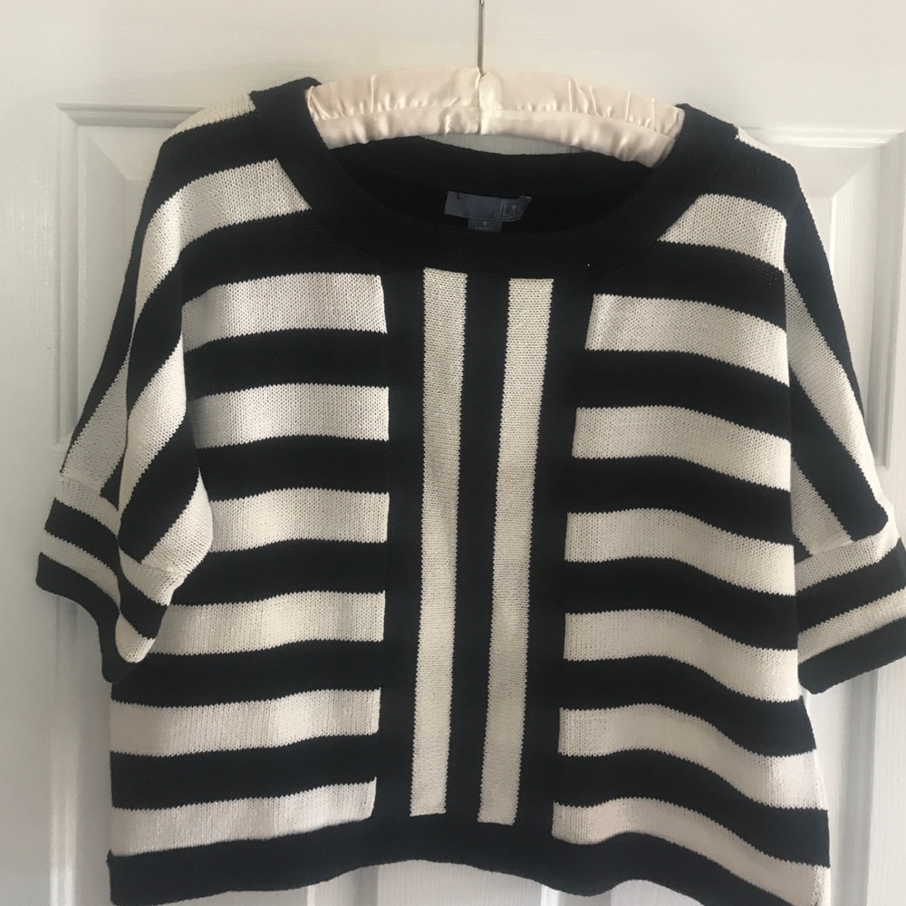 Anthropologie Navy/White Knit Cropped Sweater