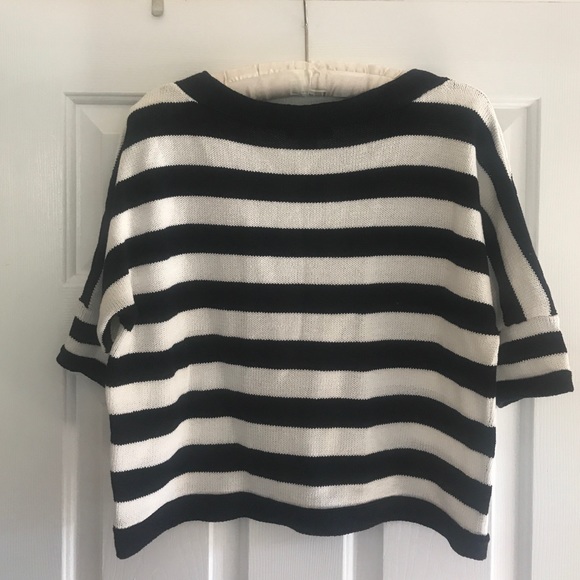 Anthropologie Navy/White Knit Cropped Sweater - Picture 2 of 4