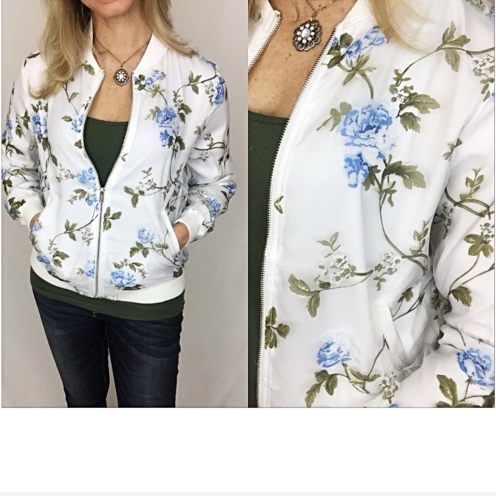 Cutest Bomber Jacet Ever Blue Roses Sold - Picture 5 of 6
