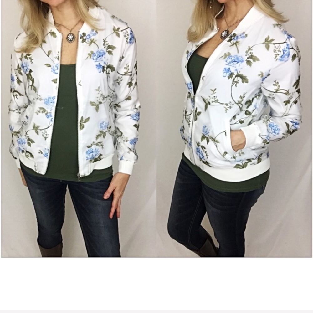 Cutest Bomber Jacet Ever Blue Roses Sold - Picture 2 of 6