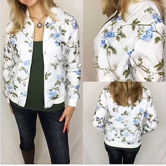 Cutest Bomber Jacet Ever Blue Roses Sold - Picture 3 of 6