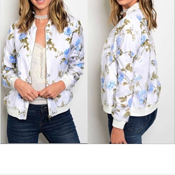 Cutest Bomber Jacet Ever Blue Roses Sold - Picture 4 of 6