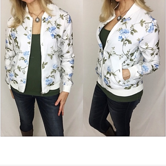 Cutest Bomber Jacet Ever Blue Roses Sold - Picture 2 of 6