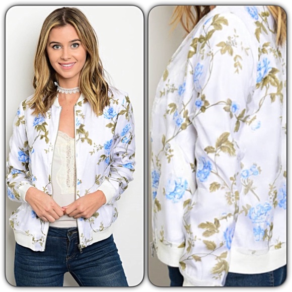 Cutest Bomber Jacet Ever Blue Roses Sold - Picture 6 of 6