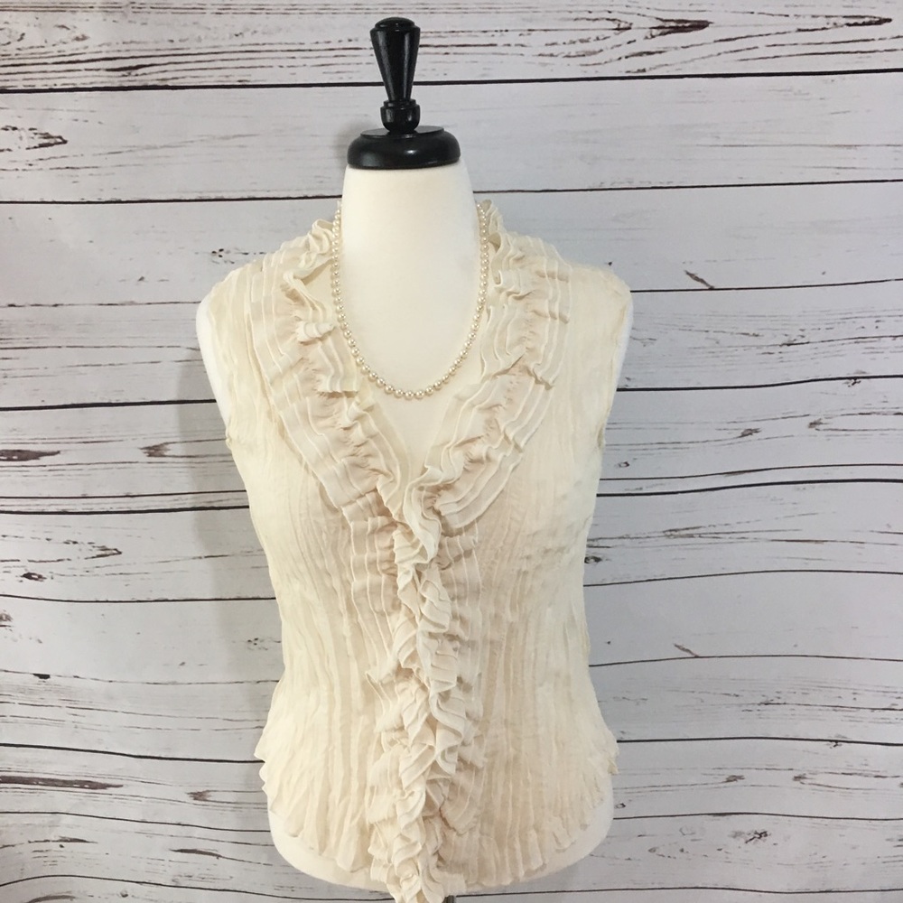 Jaipur Sheer Sleeveless Ruffled Crepe Top Sz M EUC