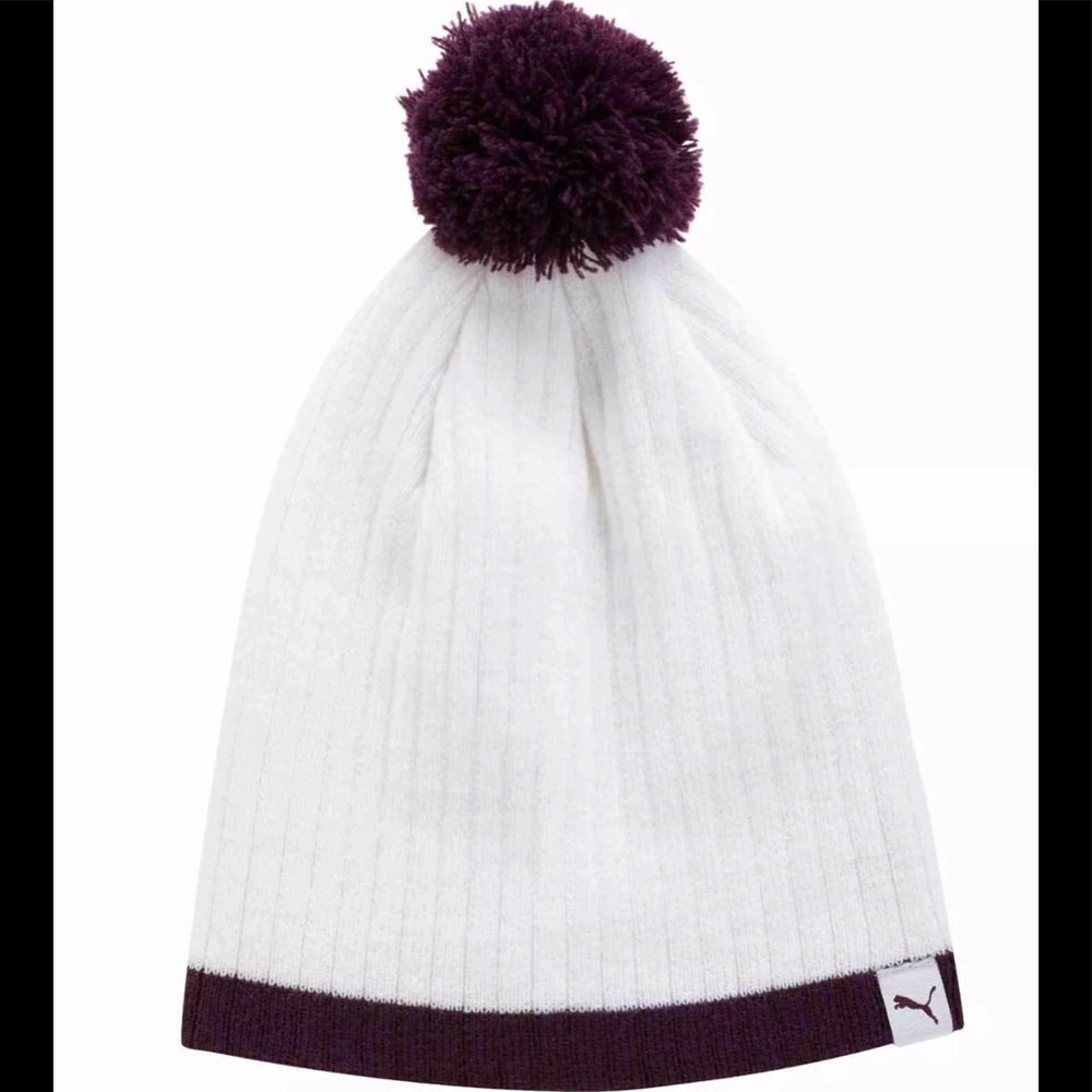 PUMA W'S POM BEANIE White - Italian Plum Purple