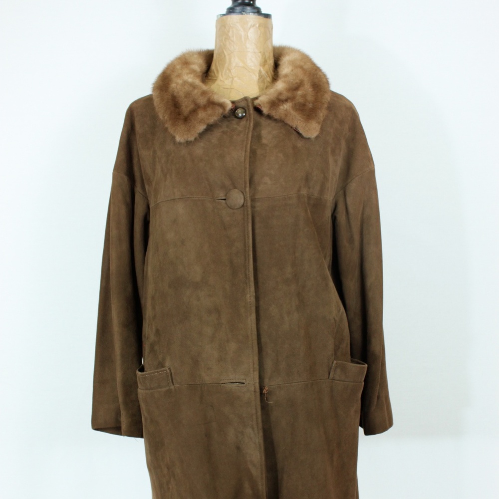 Vintage suede with mink collar| women's jacket
