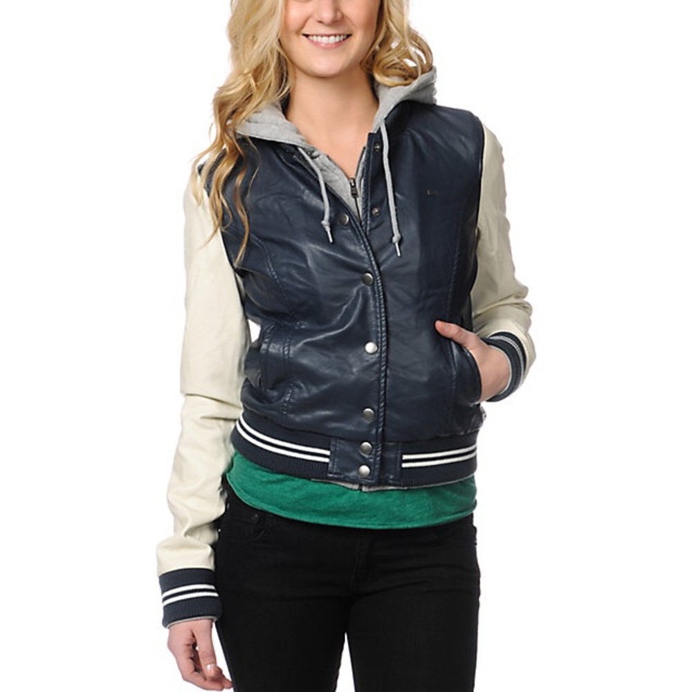 Obey Varsity Blue Faux Leather Jacket