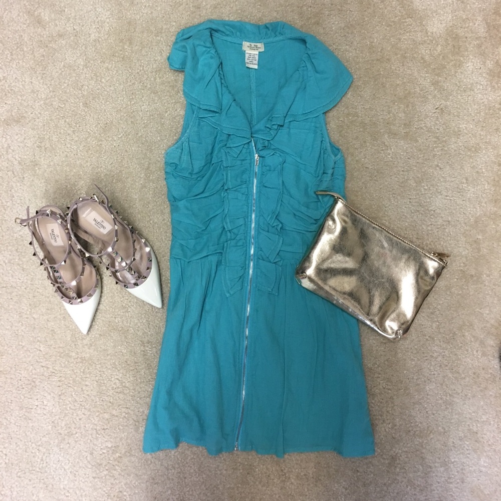 Teal blue zipper dress with ruffles! 💙