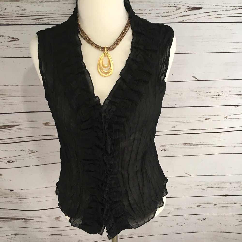 Jaipur Sheer Sleeveless Ruffled Crepe Top Sz M EUC