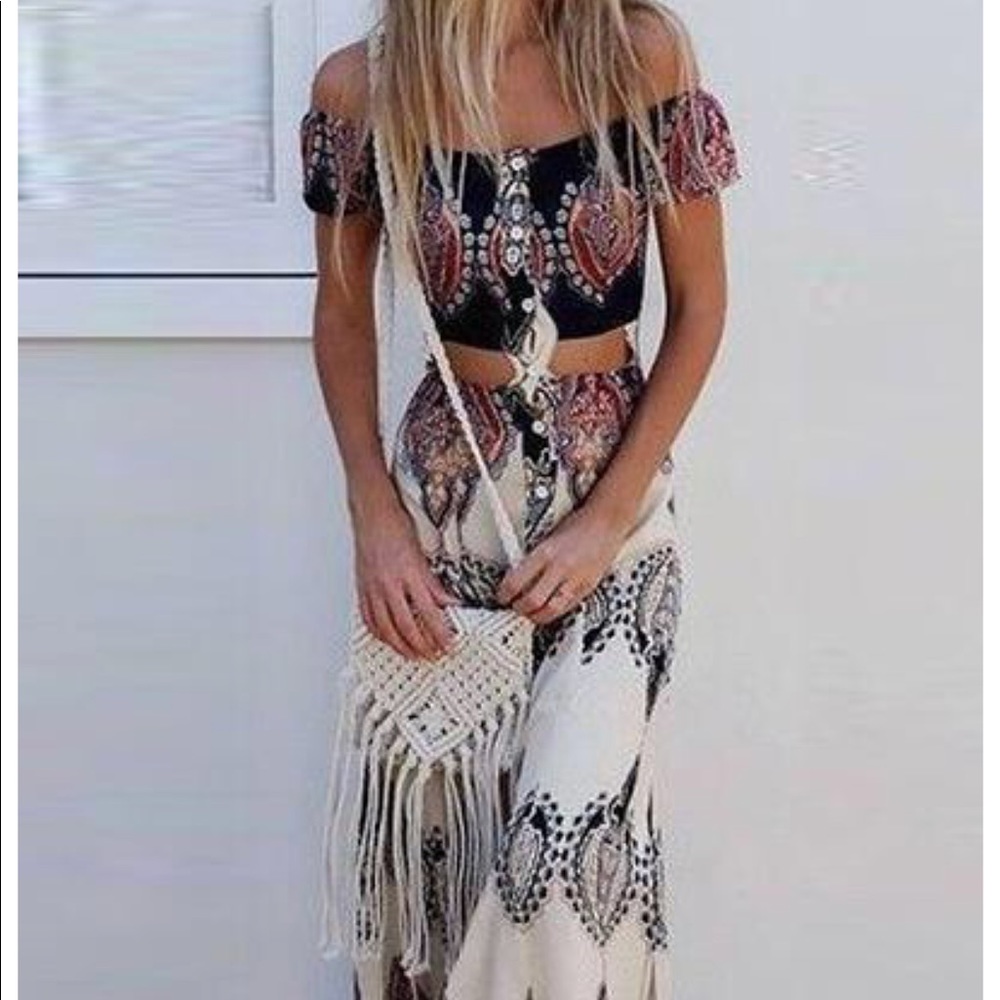 Two piece maxi and off the shoulder crop top