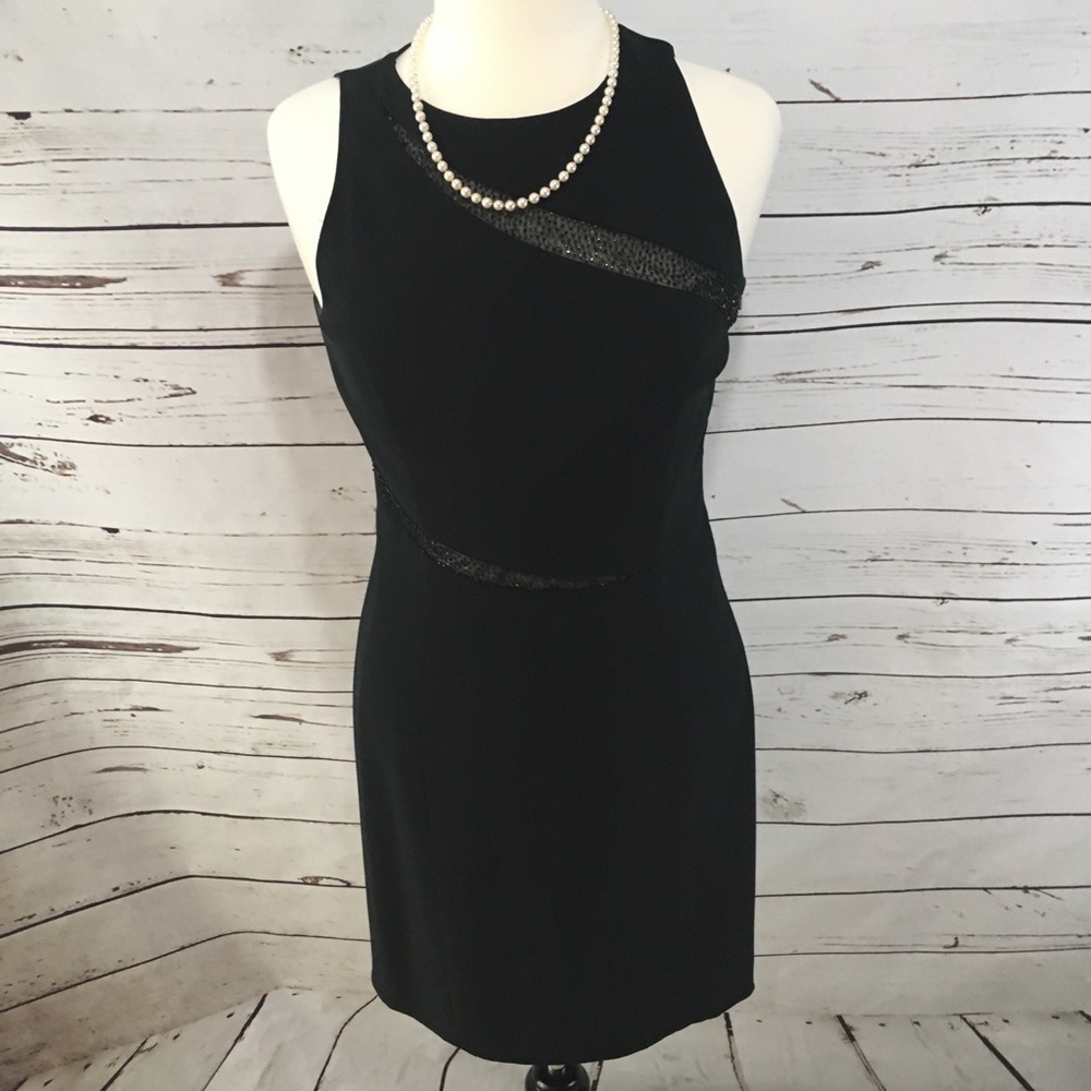 Macy's Little Black Dress Beaded Details Sz 10 EUC