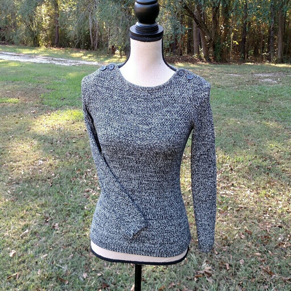 Ann Taylor Loft Gray/Black XSP Boatneck LS Sweater - Picture 2 of 7