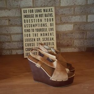 Tan wedge heel platform sandals