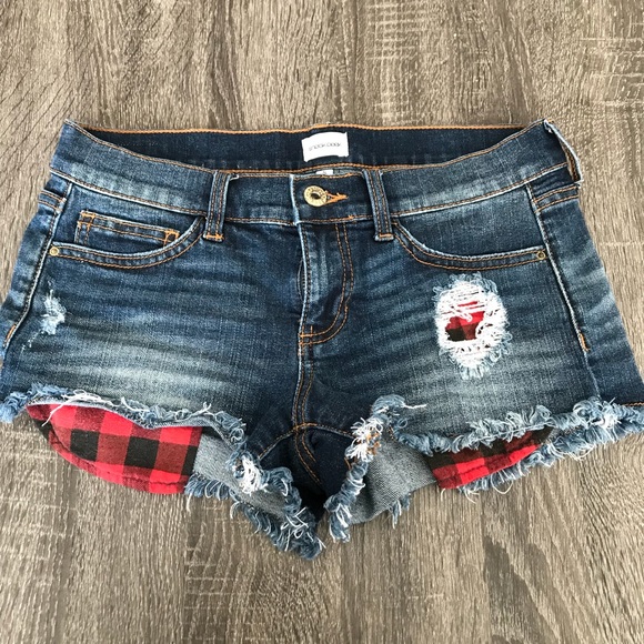 Plaid jean shorts Clearance