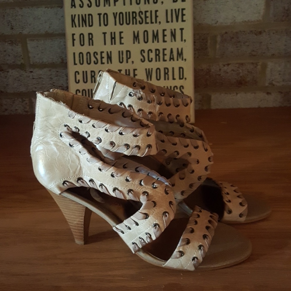 Strappy tan heels
