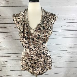 Ann Taylor Print Creme, Black, Taupe Top SZ 14 EUC