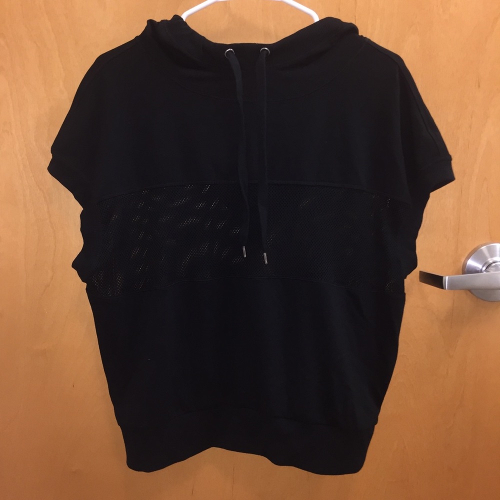 Black Mesh Sleeveless Hoodie