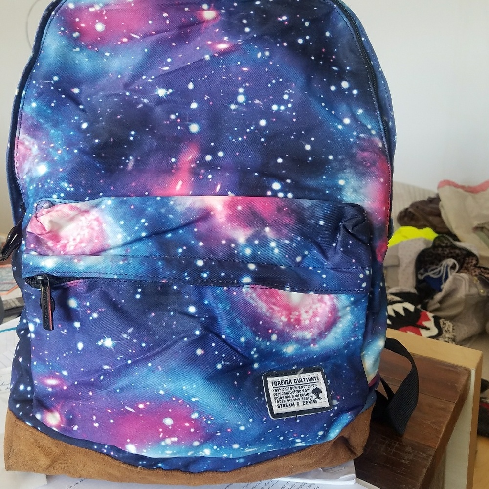 Galaxy backpack and faux suede bottom