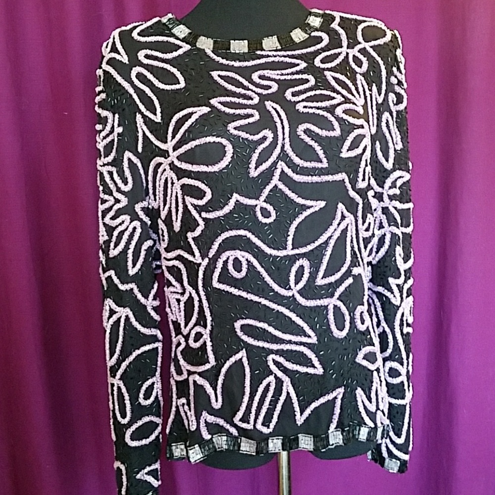 Mauve beaded geometric design dressy top
