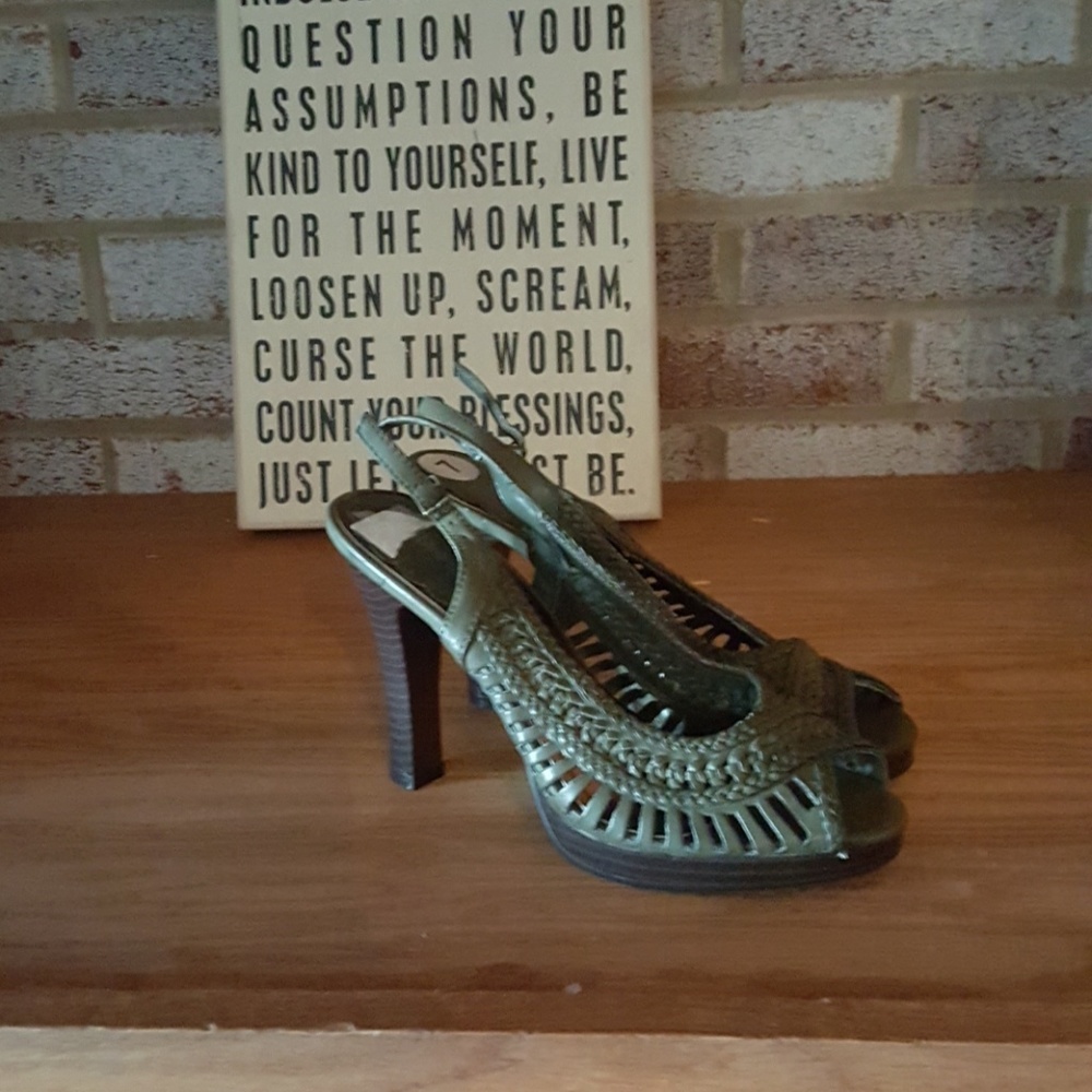 Olive woven heels
