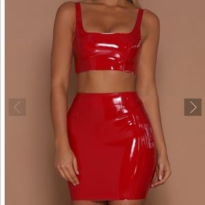 Red two piece latex