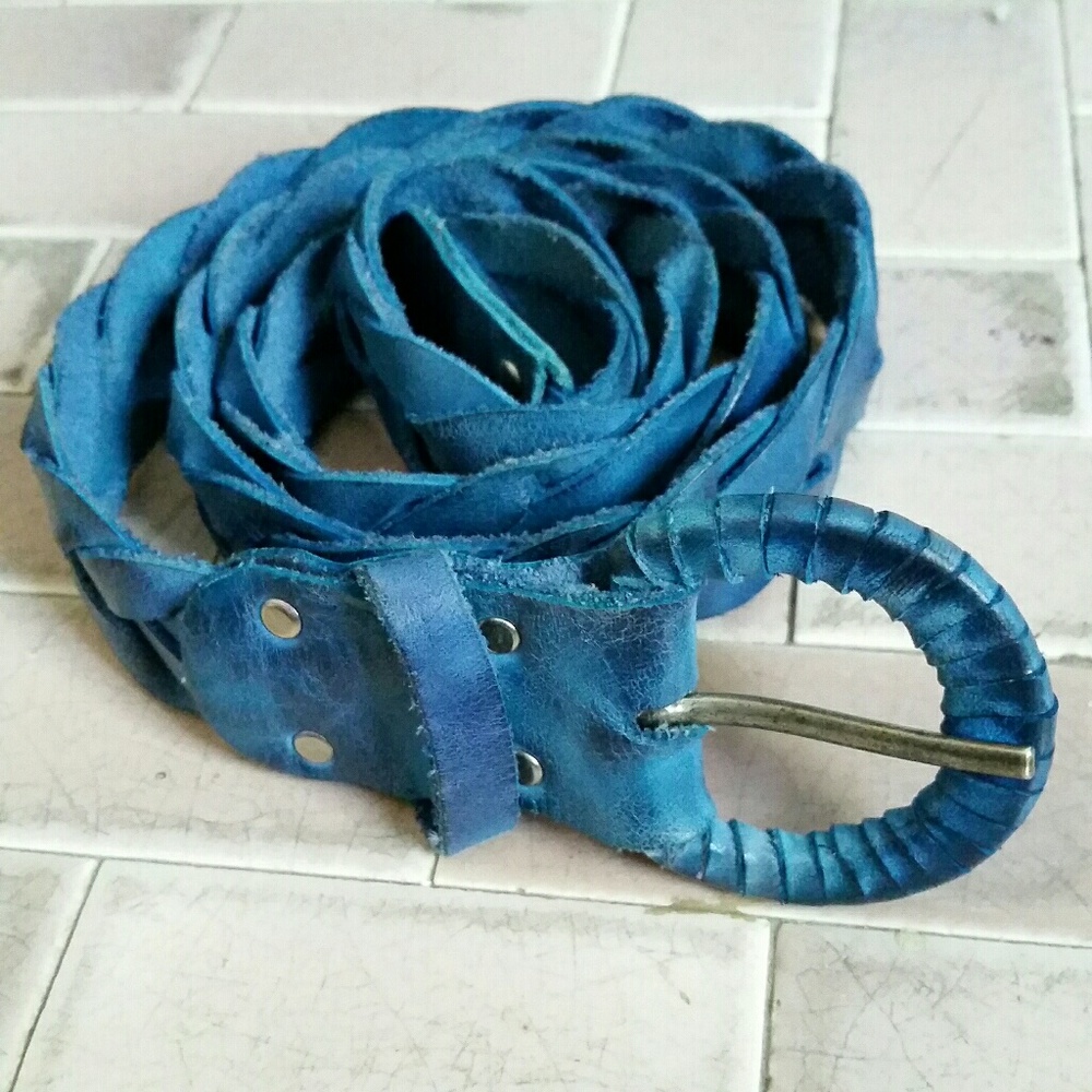 Braided blue leather belt